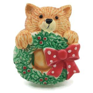 Christmas Ceramic Teddy Bear Brooch, Christmas